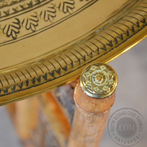 fig 5. Antique Berber Benares Brass Tray Lamp Table Quality Bamboo Folding Stand c1880