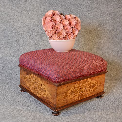 Antique Gout Stool Footstool Foot Rest Walnut Marquetry English Victorian C1860