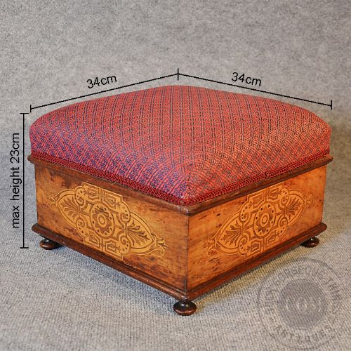 fig 1. Antique Gout Stool Footstool Foot Rest Walnut Marquetry English Victorian c1860