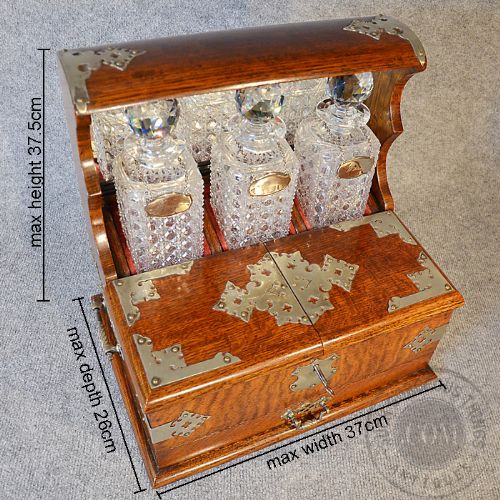 fig 1. Antique Tantalus Oak Triple Decanter Fine Quality English Victorian c1880