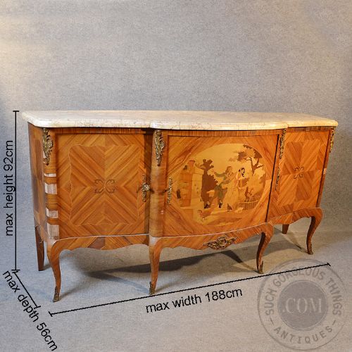 fig 1. French Sideboard Dresser Art Deco Marble Top Walnut Breakfront Cabinet c1930