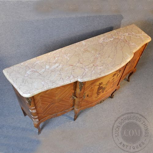 fig 2. French Sideboard Dresser Art Deco Marble Top Walnut Breakfront Cabinet c1930