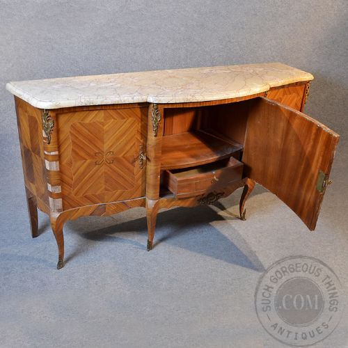 fig 3. French Sideboard Dresser Art Deco Marble Top Walnut Breakfront Cabinet c1930