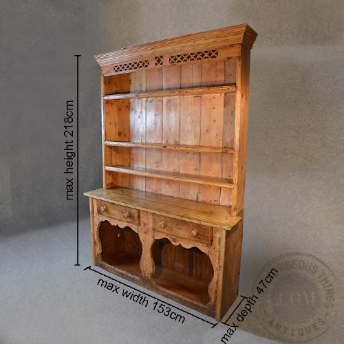 fig 1. Antique Victorian Pine Dresser Welsh Country Kitchen Display Rack Cabinet c1900