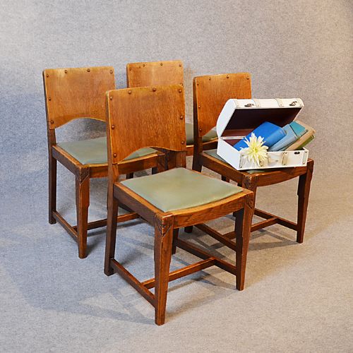 Antique Set 4 Four Oak Kitchen or Dining Chairs Edwardian C1910