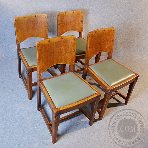 fig 2. Antique Set 4 Four Oak Kitchen or Dining Chairs Edwardian c1910
