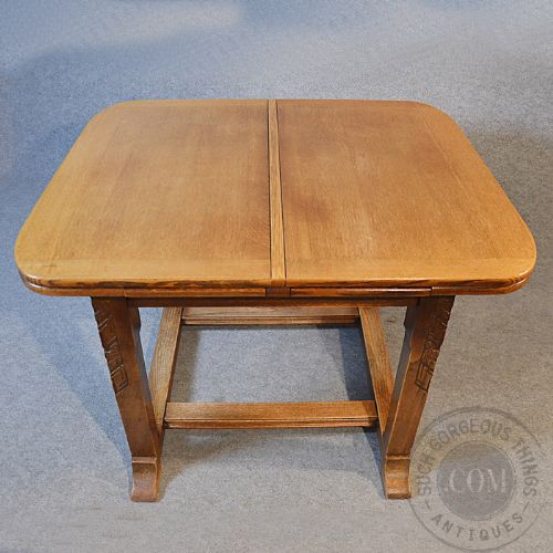 fig 4. Antique Oak Kitchen Dining Table Extending Draw Leaf 4-6 Seater Edwardian c1910