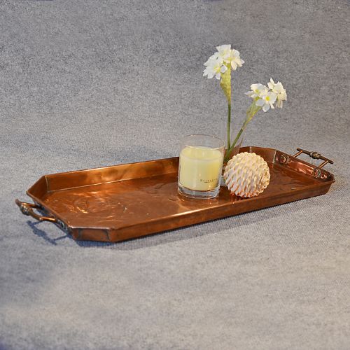Antique Copper Victorian English Serving Tray Art Nouveau Table Display C1900