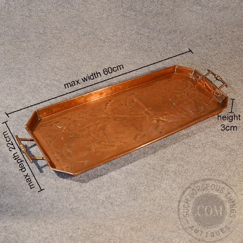 fig 1. Antique Copper Victorian English Serving Tray Art Nouveau Table Display c1900