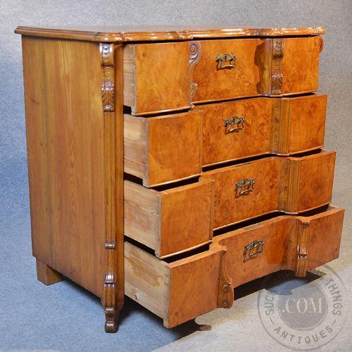 fig 2. Antique Chest of Drawers Large Burr Walnut Serpentine Top Quality Austrian c1900