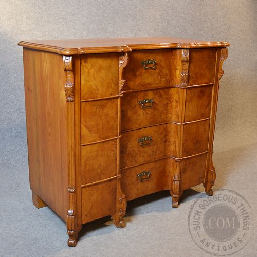 fig 4. Antique Chest of Drawers Large Burr Walnut Serpentine Top Quality Austrian c1900