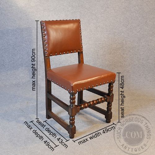 fig 1. Antique Set 4 Four Oak & Leather Dining Chairs Quality English Edwardian c1910
