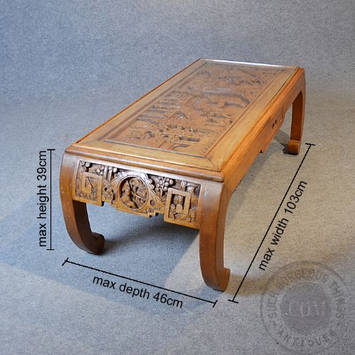 fig 1. Antique Coffee Table Glass Top Low Sofa Magazine Lounge Oriental Asian c1920
