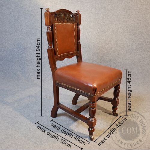 fig 1. Antique Pair Leather Hall Side Dining Chairs Mahogany Edwardian English c1910