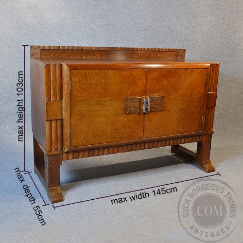 fig 1. Antique Sideboard Dresser Art Deco Quality Oak Buffet Cabinet c1930