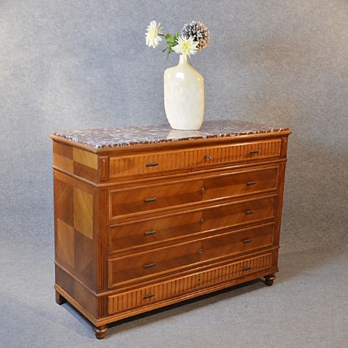 Antique Chest of Drawers Large Oak Marble Top Quality Vintage European C1900