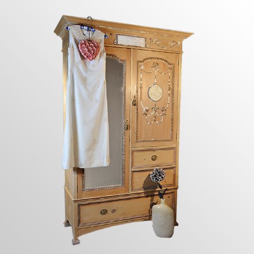 Wardrobe Pine French Quality Shabby Chic Vintage Mirrored Double C1880