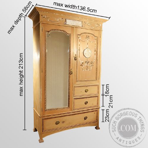 fig 1. Wardrobe Pine French Quality Shabby Chic Vintage Mirrored Double c1880