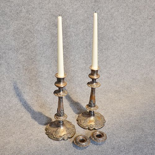 Antique Candelabra Edwardian Pair of Silver Plated Ornate Candle Sticks C1910