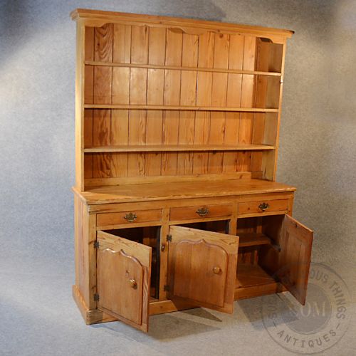 fig 3. Antique Victorian Pitch Pine Dresser Welsh Country Kitchen Display Cabinet c1900