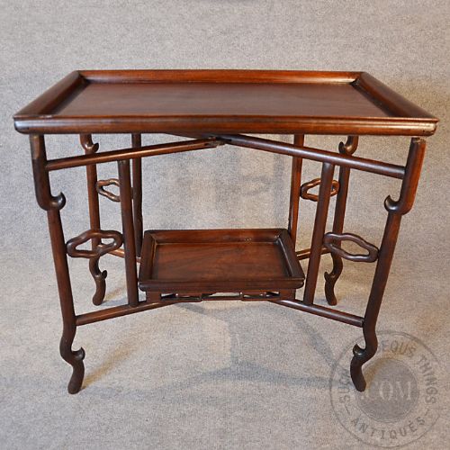fig 2. Antique Butlers Tray Serving Table On Folding Stand Colonial Oriental c1850