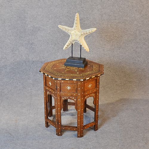 Antique Side Table Moorish Inlaid Octagonal on Folding Stand C1900
