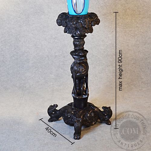 fig 1. Antique Plant Stand Pot Jardiniere Ebonized Carved Gothic Asian Oriental c1880