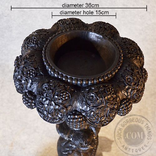 fig 2. Antique Plant Stand Pot Jardiniere Ebonized Carved Gothic Asian Oriental c1880