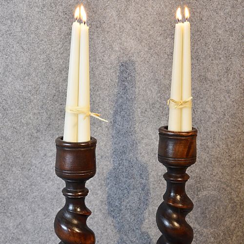 fig 2. Antique Oak Barley Twist Pair of Large Church Candle Sticks Victorian c1900