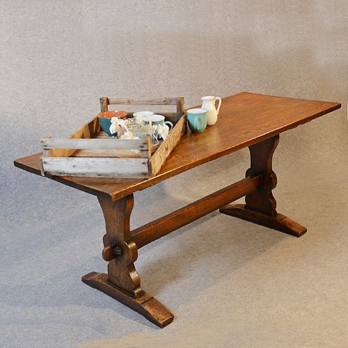 Antique Victorian Oak Kitchen Dining Table Country English Refectory C1880