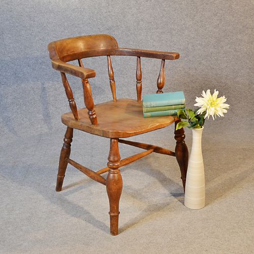 Antique Windsor Smokers Bow Armchair Country Elm Captains Chair C1880
