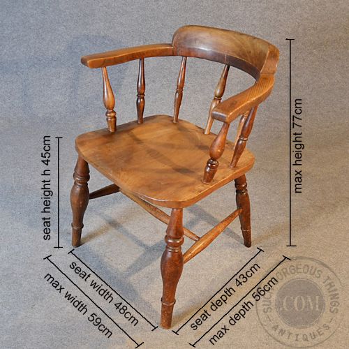 fig 1. Antique Windsor Smokers Bow Armchair Country Elm Captains Chair c1880