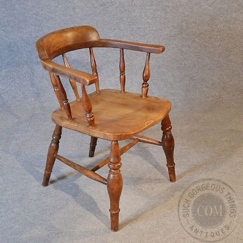 fig 2. Antique Windsor Smokers Bow Armchair Country Elm Captains Chair c1880