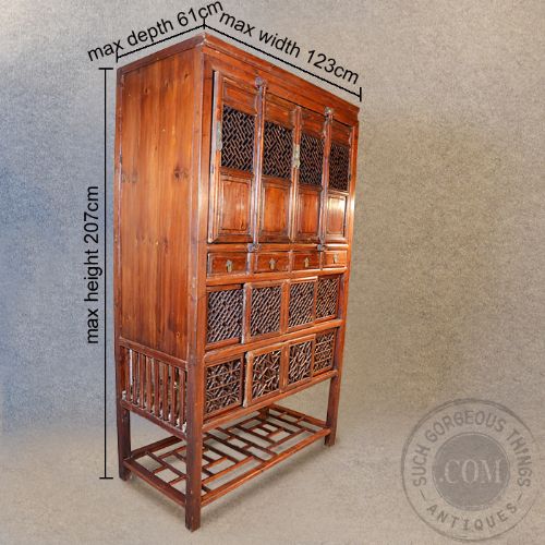 fig 1. Antique Chinese Large Cabinet Larder Display Wine Linen Storage Asian Elm c1880