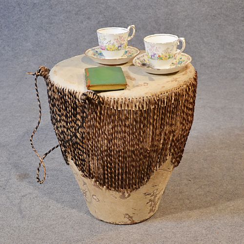 Antique African Drum Side Table Occasional Small Low Tribal C1900