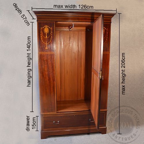 fig 1. Wardrobe Mahogany Victorian Quality - Mirror Door & Marquetry c1900
