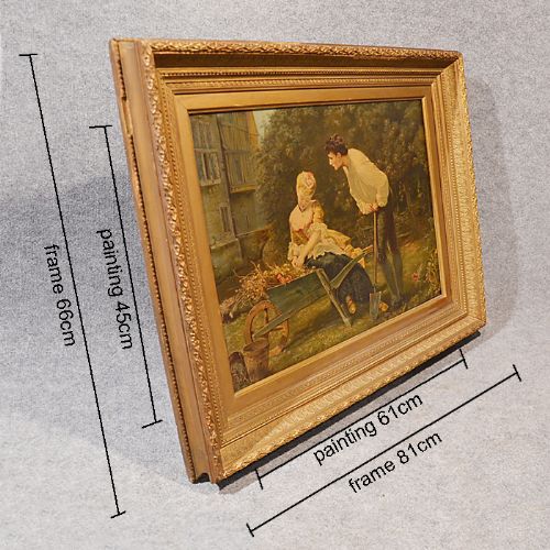 fig 2. Antique Art Victorian Oleograph Painting on Canvas c1900 by Mary Ellen Edwards