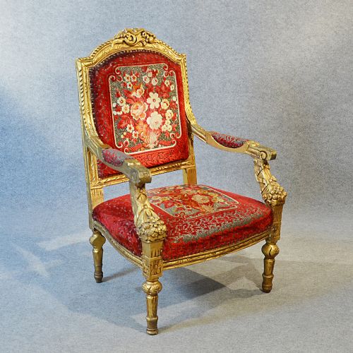 Antique French Gilt Frame Armchair Salon Boudoir Chair C1900