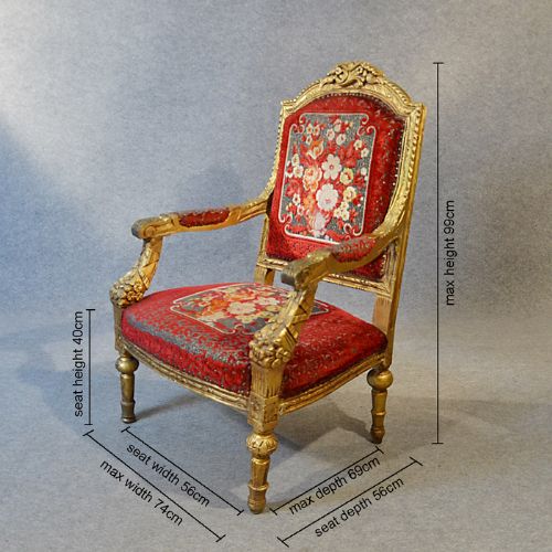 fig 1. Antique French Gilt Frame Armchair Salon Boudoir Chair c1900