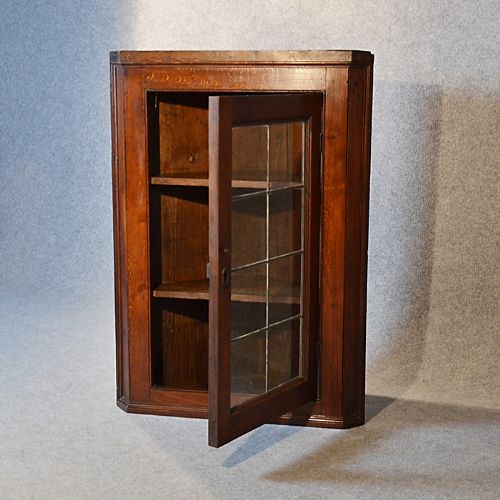 Antique Corner Cupboard Glazed Wall Display Cabinet English Oak Victorian C1880