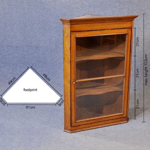 fig 1. Corner Cupboard Glazed Wall Display Cabinet Golden Oak Antique Victorian c1900