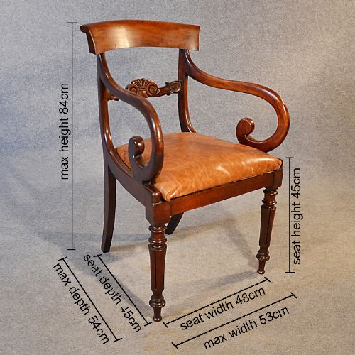 fig 1. Desk Chair Antique Leather Scroll Arm Armchair Office Study Regency c1835