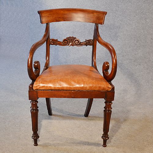 fig 2. Desk Chair Antique Leather Scroll Arm Armchair Office Study Regency c1835