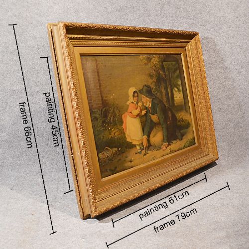 fig 1. Antique Art Victorian Oleograph Painting on Canvas in Gilt Frame c1900