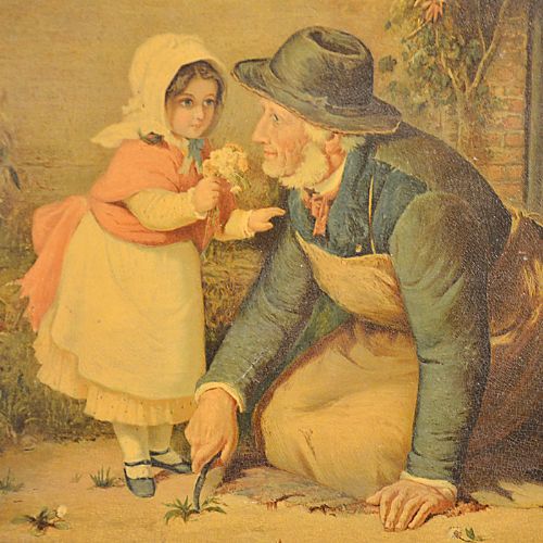 fig 2. Antique Art Victorian Oleograph Painting on Canvas in Gilt Frame c1900