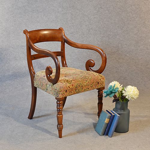 Antique Desk Study Chair Scroll Arm Mahogany Elbow Armchair Office English C1835