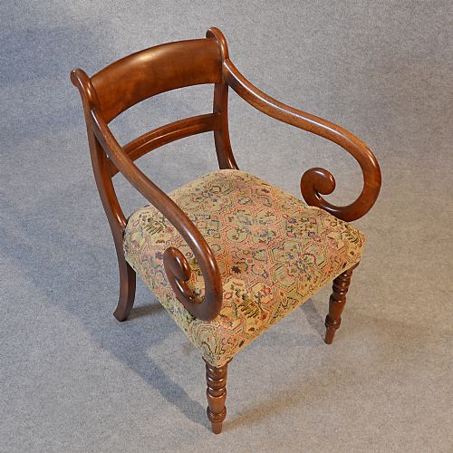 fig 2. Antique Desk Study Chair Scroll Arm Mahogany Elbow Armchair Office English c1835