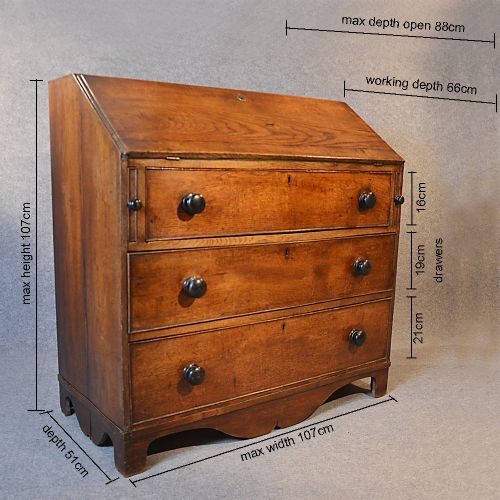 fig 1. Antique Georgian Writing Bureau Large English Oak Desk Chest c1750