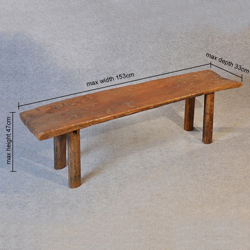 fig 1. Antique Bench Seat in Teak 5' Quality Rustic Country 18th Century