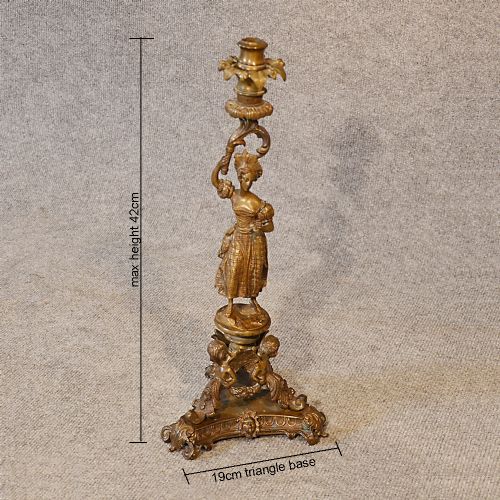 fig 1. Candle Stick French Antique Candelabra Figurine Statue Gilt Metal c1900